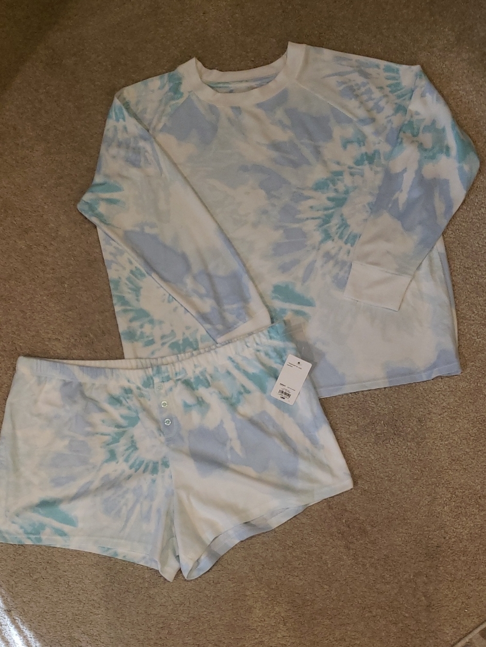 SO Tie-Dye Pajama Set - White & Light Blue